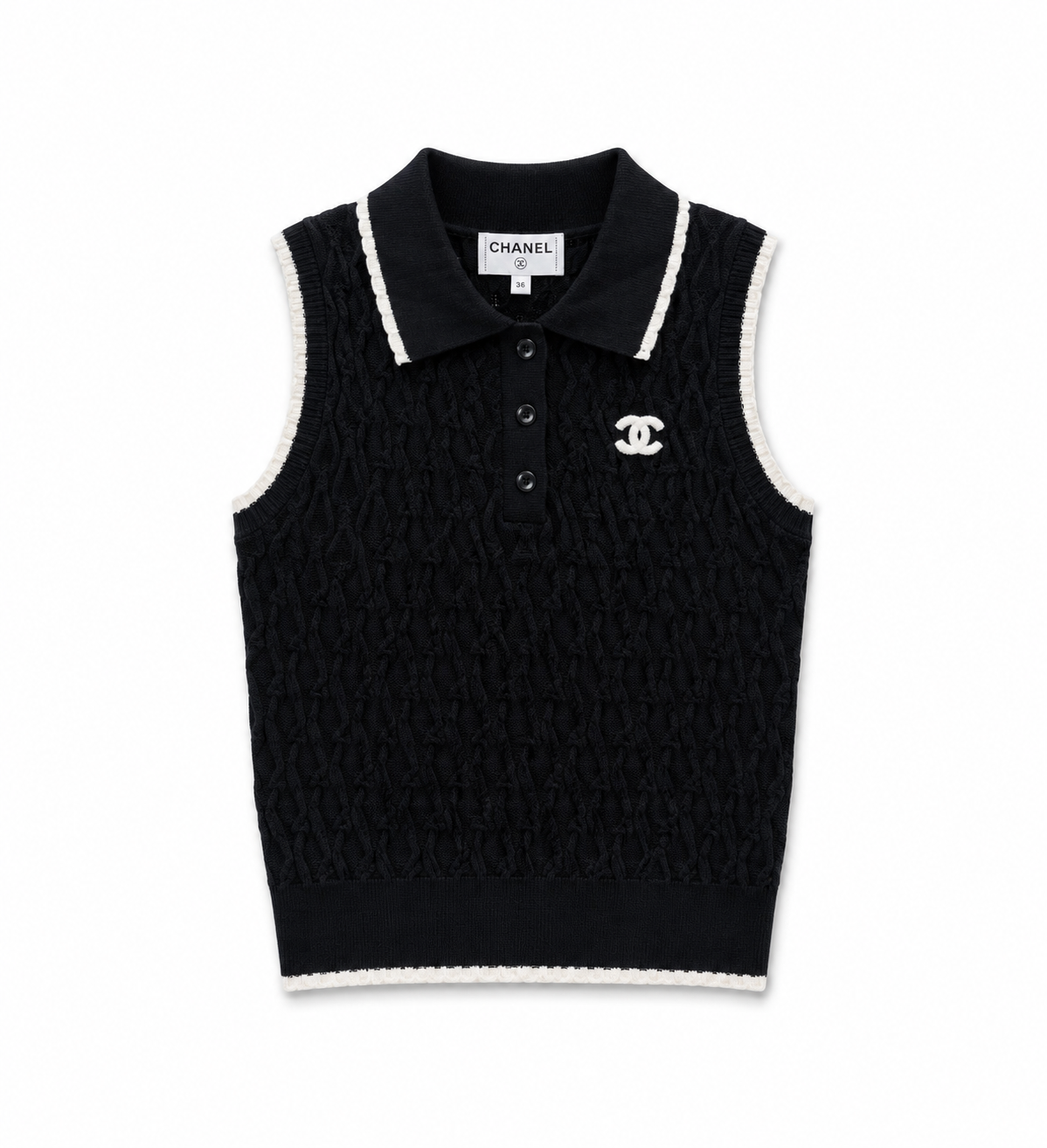 Haut polo sans manches en maille Chanel