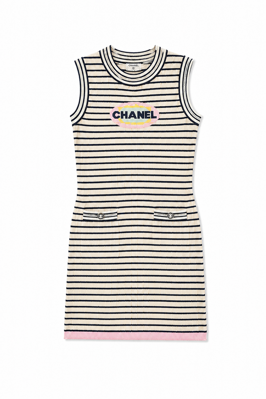 Robe débardeur en maille de coton rayée Chanel