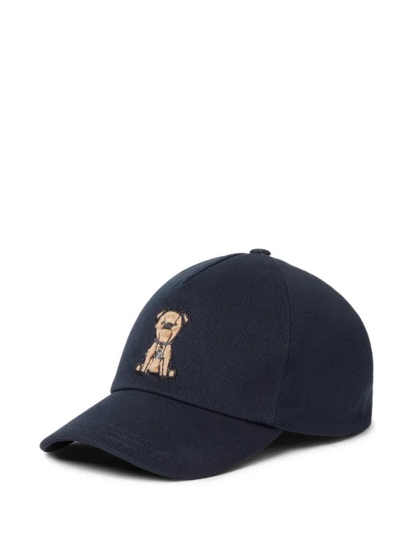 casquette de baseball Fendi en gabardine de coton bleu marine avec broderie chien