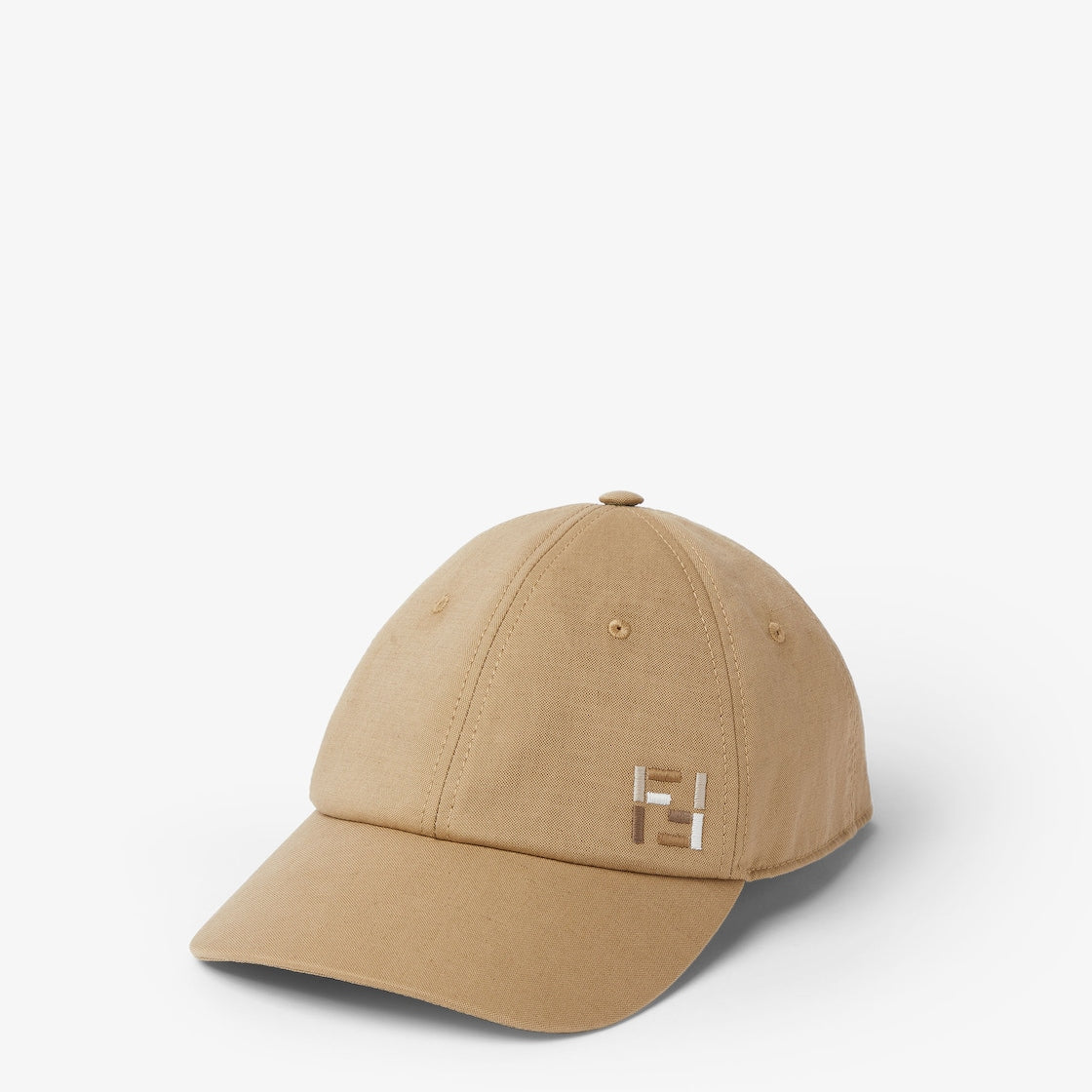 casquette de baseball Fendi en coton et lin beige avec écusson logo FF