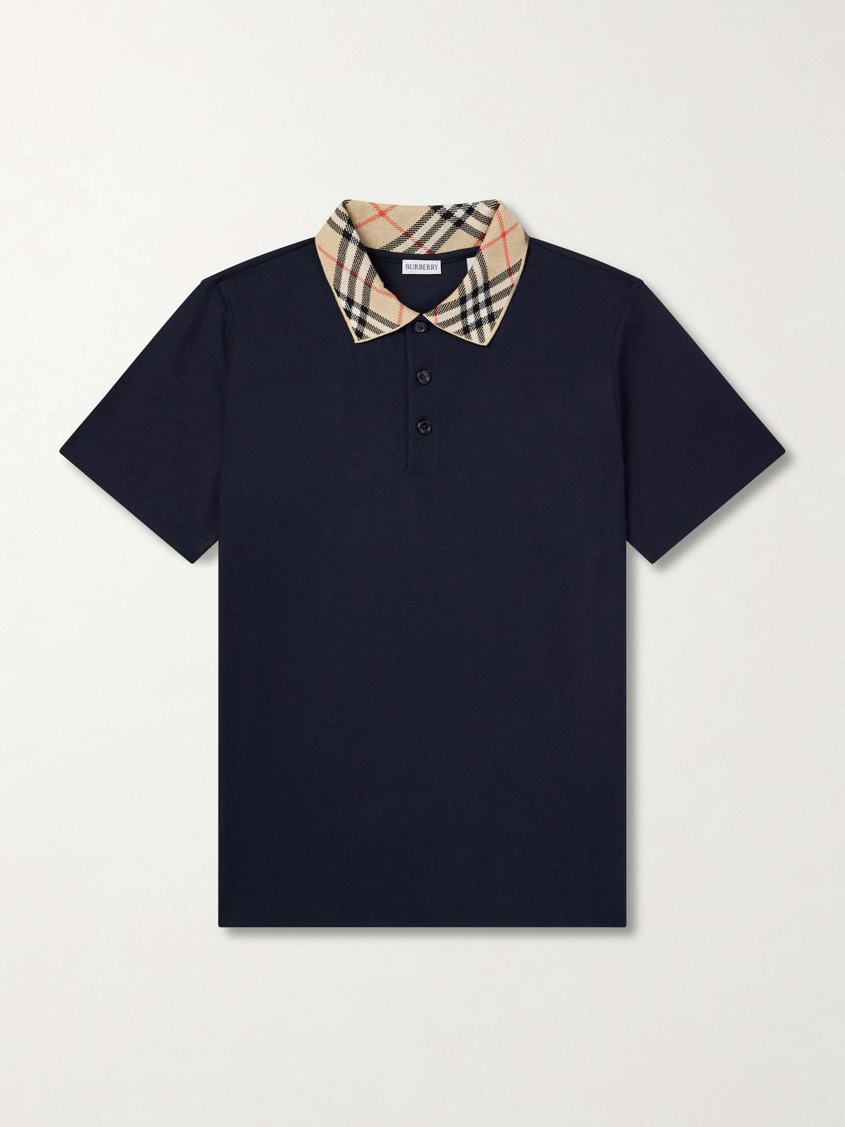 Polo à col Check en piqué de coton de Burberry