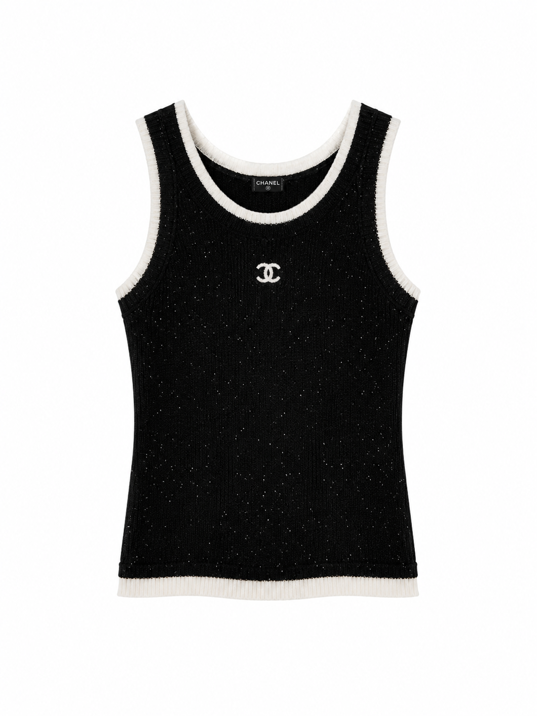 Débardeur en maille de coton côtelée Chanel Noir