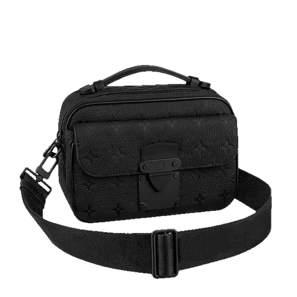 New Men's Crossbody Bag, Solid Black Samurai Bag, Shoulder Bag, Men's Cowhide Postman's Bag, Top Cowhide Camera Bag