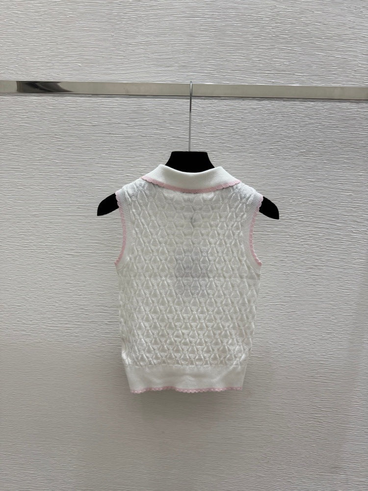 26 Summer New Trendy Brand Knitted D Family Letter Mirror Lapel Sleeveless Pullover Vest Slimming Women's Top