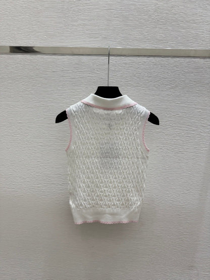 26 Summer New Trendy Brand Knitted D Family Letter Mirror Lapel Sleeveless Pullover Vest Slimming Women's Top