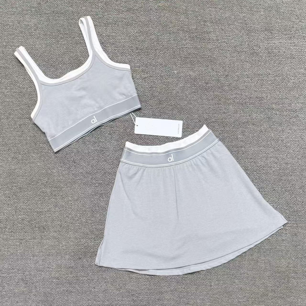 Cross-border yoga tank top short skirt set, fitness sports running with bra pads, bra, fake two-piece yoga suit