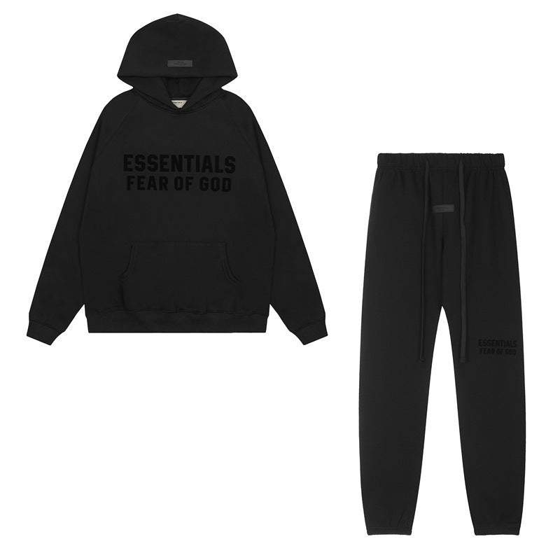 American flocked heavy hooded sweatshirt men's plush couple style winter trendy brand loose hoodie jacket for men and women