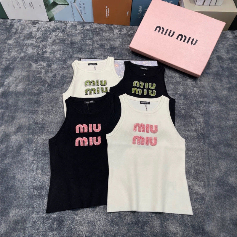25 Cruise New Heavy Industry Letter Nail Drill Thread Slim Fit Knit Vest