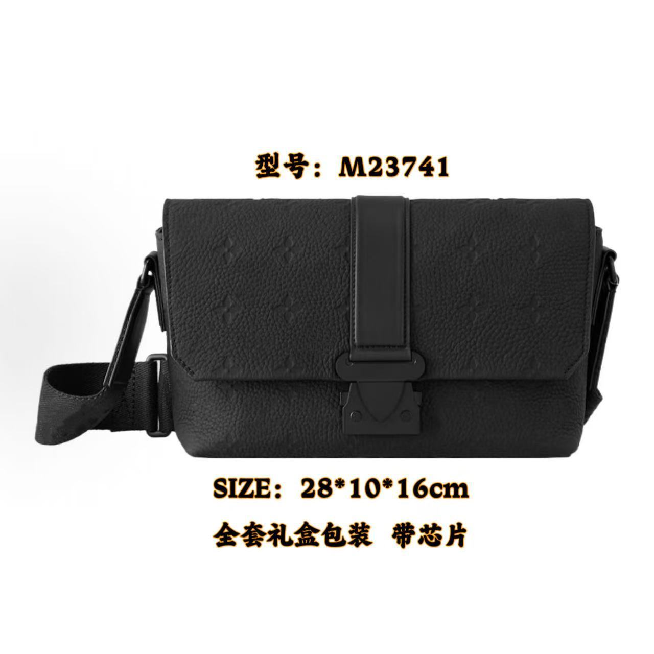 New Men's Crossbody Bag, Solid Black Samurai Bag, Shoulder Bag, Men's Cowhide Postman's Bag, Top Cowhide Camera Bag