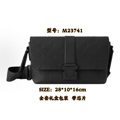 New Men's Crossbody Bag, Solid Black Samurai Bag, Shoulder Bag, Men's Cowhide Postman's Bag, Top Cowhide Camera Bag
