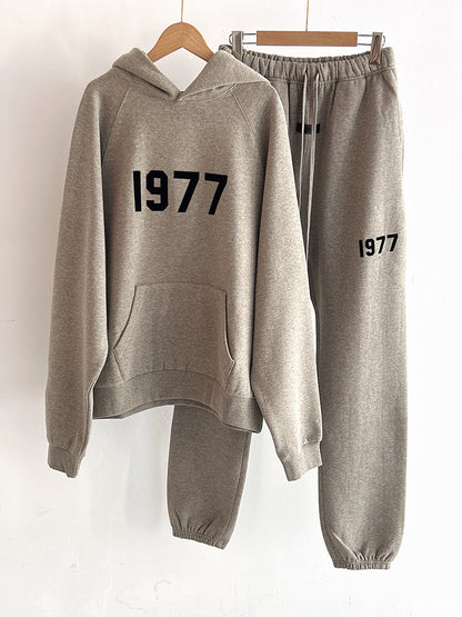 Poison Home Spot Correct Version FOG ESSENTIAL 22SS Flocked 1977LOGO Hooded Sweatshirt Same Color Suit