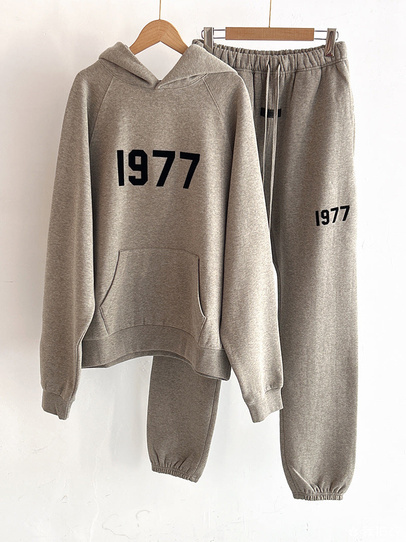Poison Home Spot Correct Version FOG ESSENTIAL 22SS Flocked 1977LOGO Hooded Sweatshirt Same Color Suit