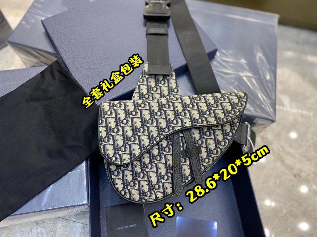 New men's chest bag, saddle bag, canvas embroidery, jacquard trend, cross bag, casual crossbody bag, men's and women's couple's waist bag