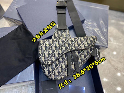 New men's chest bag, saddle bag, canvas embroidery, jacquard trend, cross bag, casual crossbody bag, men's and women's couple's waist bag