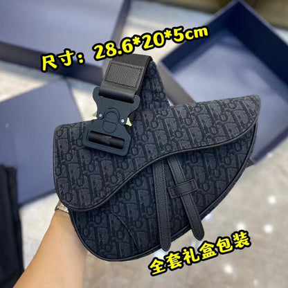 New men's chest bag, saddle bag, canvas embroidery, jacquard trend, cross bag, casual crossbody bag, men's and women's couple's waist bag