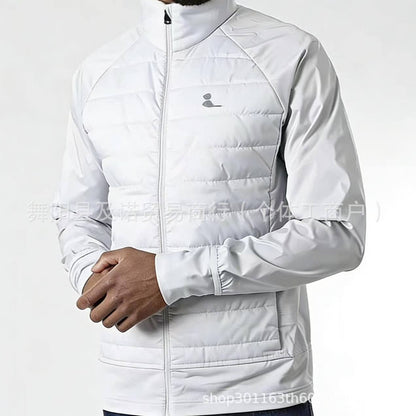 Cross-border Men's New Warm Stand Up Collar Zipper Long Sleeve Running Sports Reflective Hybrid Cotton Jacket Spot White