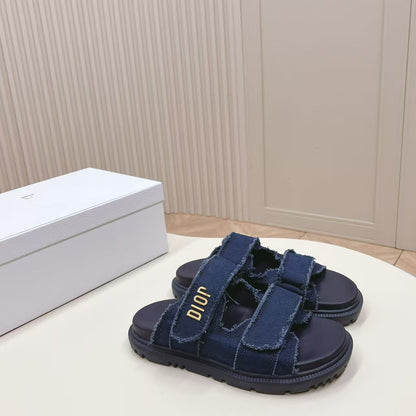 D's new 2025 summer alphabet Velcro slippers women's platform one-line sandals casual flat beach shoes