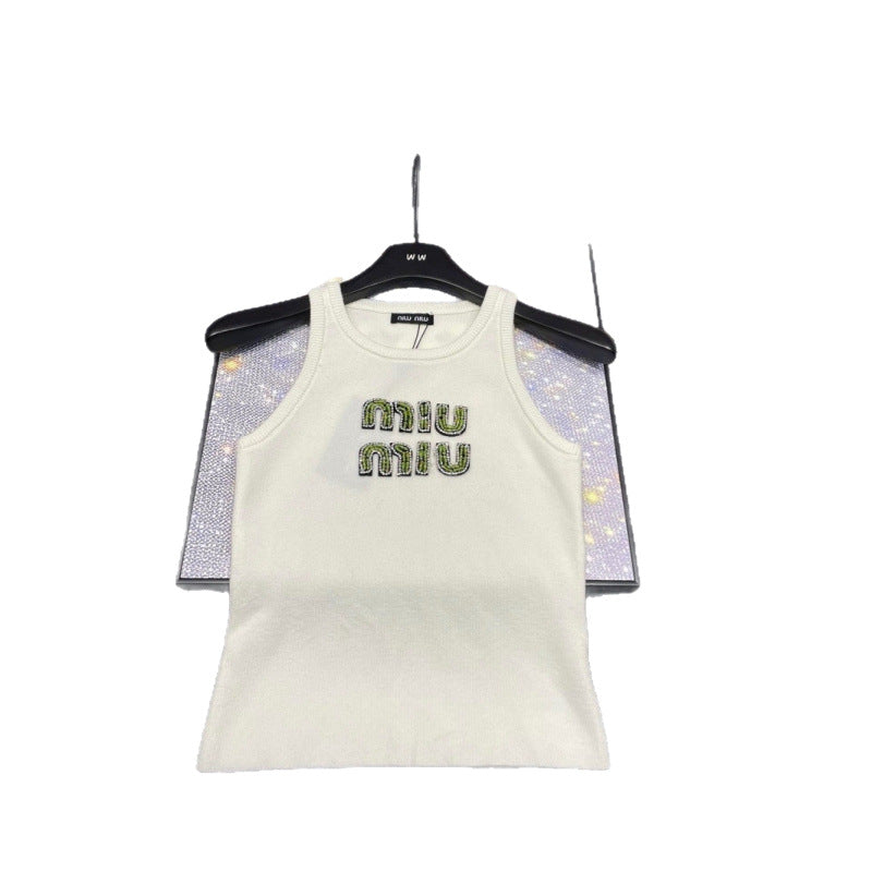 25 Cruise New Heavy Industry Letter Nail Drill Thread Slim Fit Knit Vest