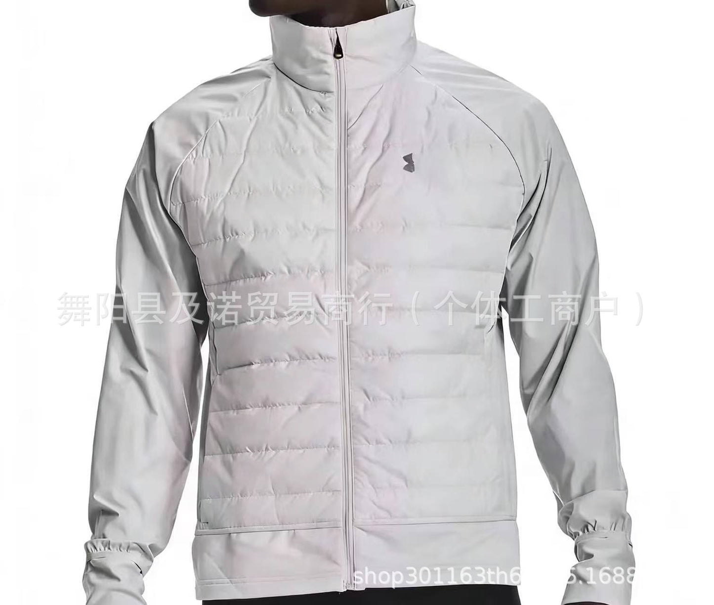Cross-border Men's New Warm Stand Up Collar Zipper Long Sleeve Running Sports Reflective Hybrid Cotton Jacket Spot White