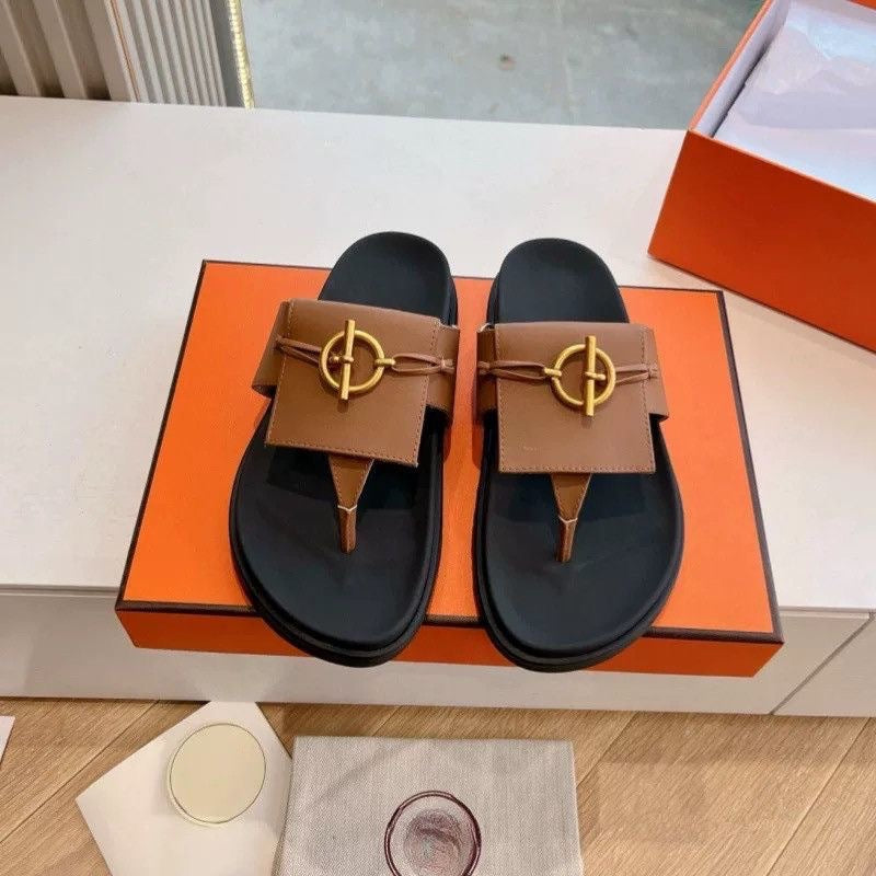 H family metal lock clip toe flip flops 2026 summer new second uncle slippers women wear beach flat sandals outside