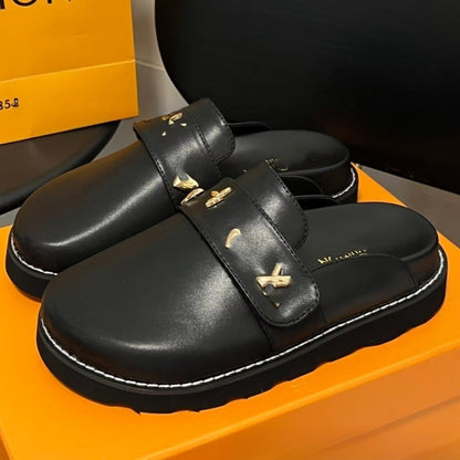 Summer new Louis letter slippers, sandals, women's outerwear, thick-soled outerwear, couple's closed-toe half-slippers (Copie 2)