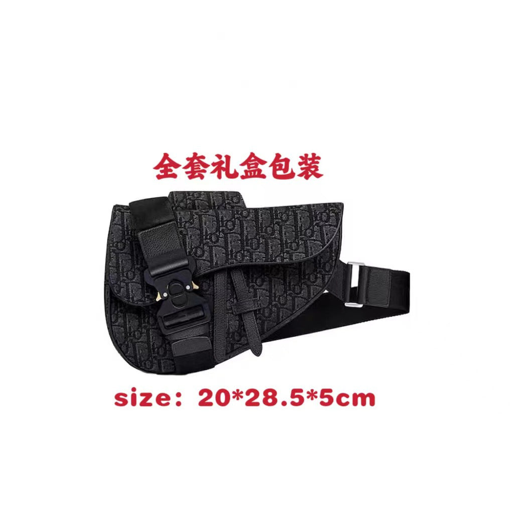 New men's chest bag, saddle bag, canvas embroidery, jacquard trend, cross bag, casual crossbody bag, men's and women's couple's waist bag