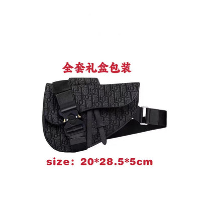 New men's chest bag, saddle bag, canvas embroidery, jacquard trend, cross bag, casual crossbody bag, men's and women's couple's waist bag