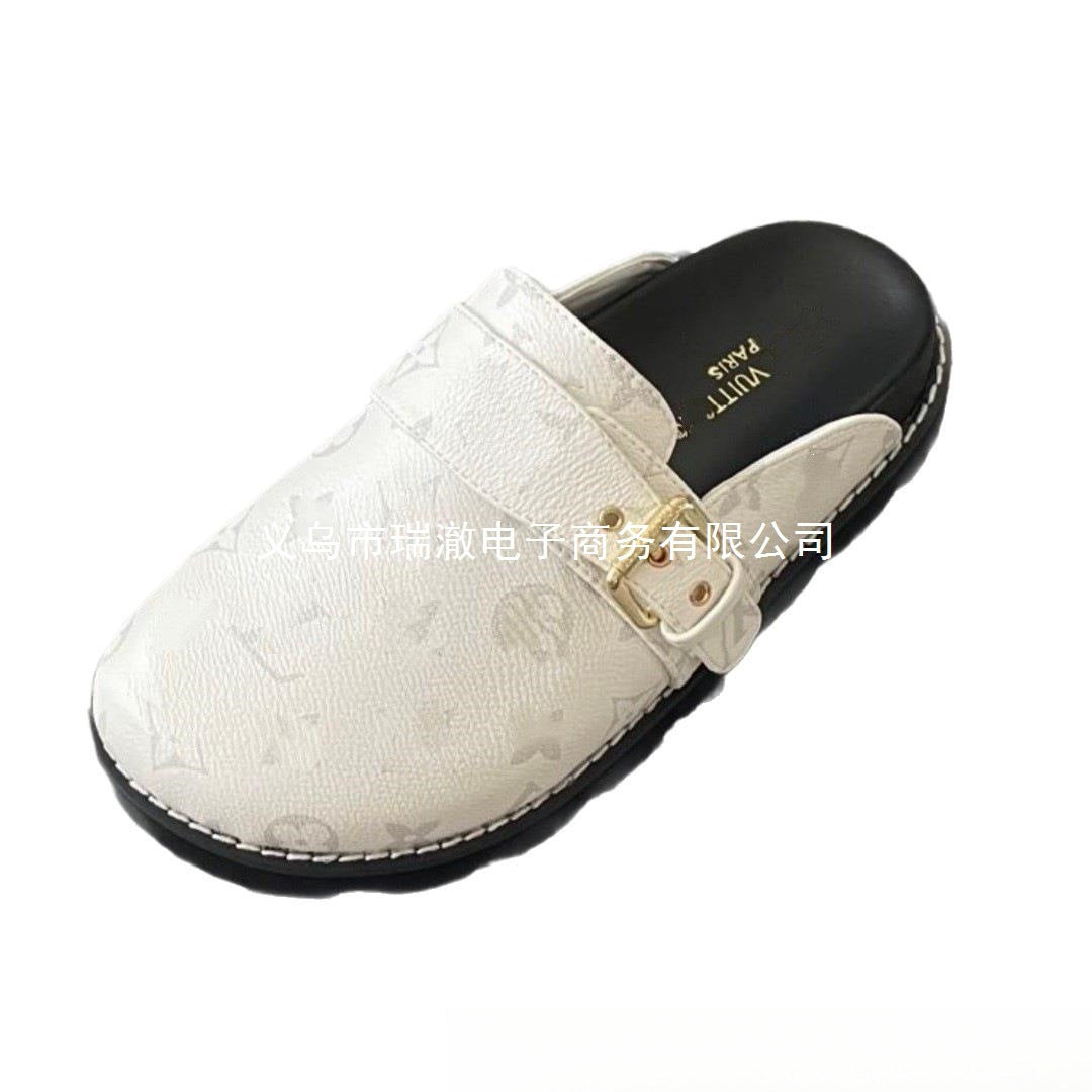 Summer new Louis letter slippers, sandals, women's outerwear, thick-soled outerwear, couple's closed-toe half-slippers (Copie 2)
