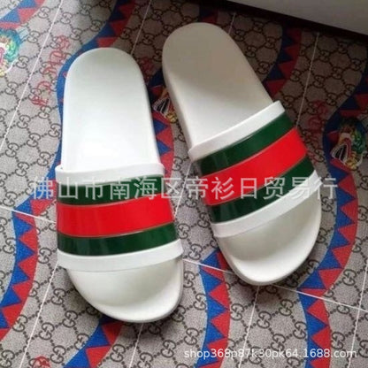 European Station Southeast Asian High Quality Unisex Slippers Thick-soled Stripe Letter Print Anti-Slip Rubber Slippers