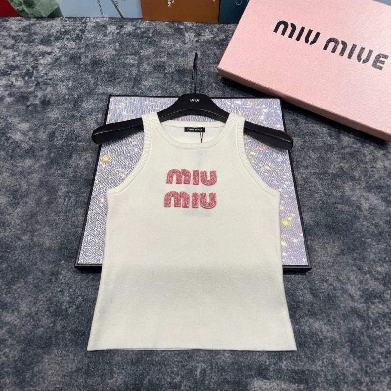 25 Cruise New Heavy Industry Letter Nail Drill Thread Slim Fit Knit Vest