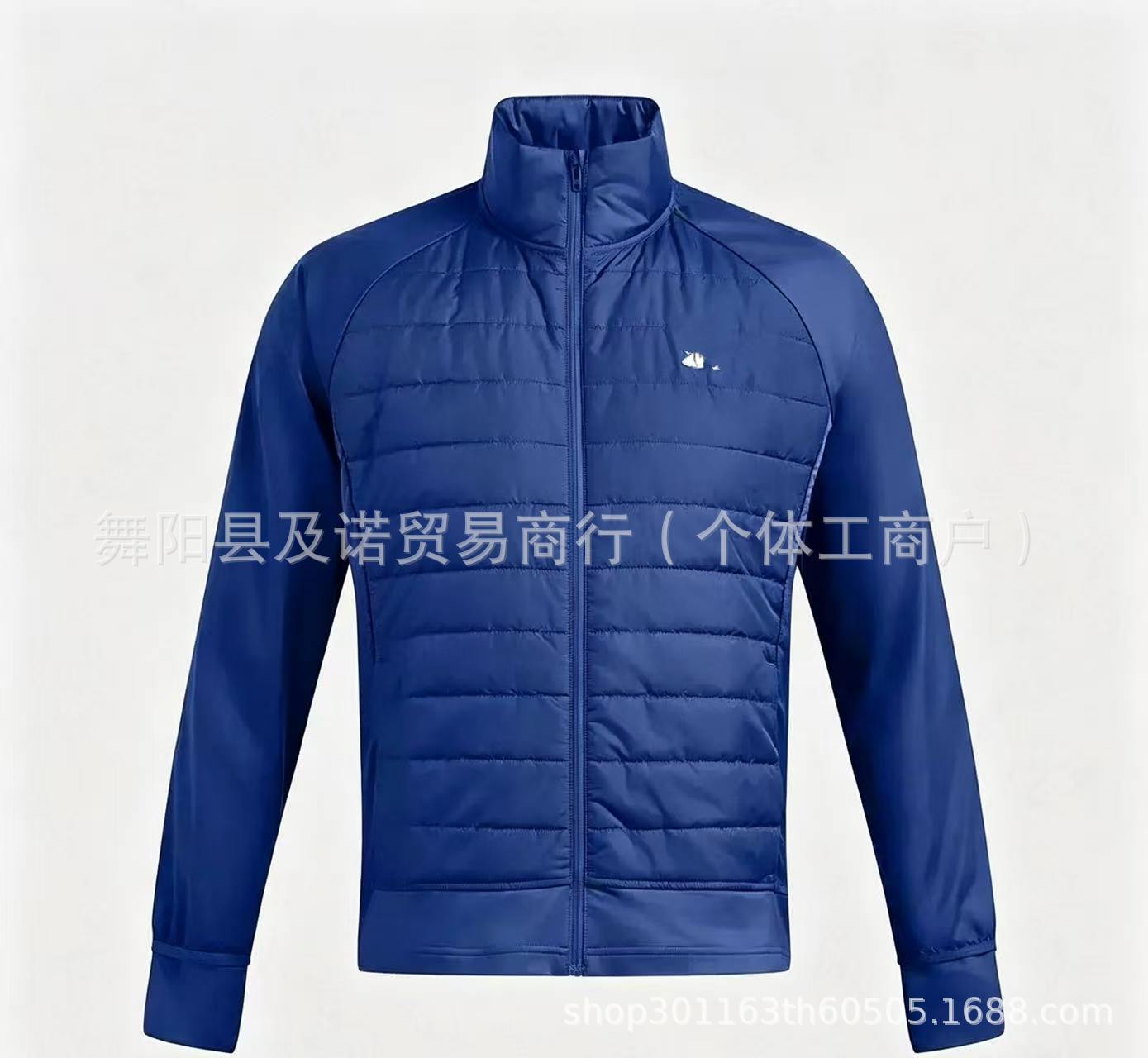 Cross-border Men's New Warm Stand Up Collar Zipper Long Sleeve Running Sports Reflective Hybrid Cotton Jacket Spot White