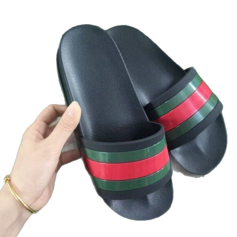 European Station Southeast Asian High Quality Unisex Slippers Thick-soled Stripe Letter Print Anti-Slip Rubber Slippers