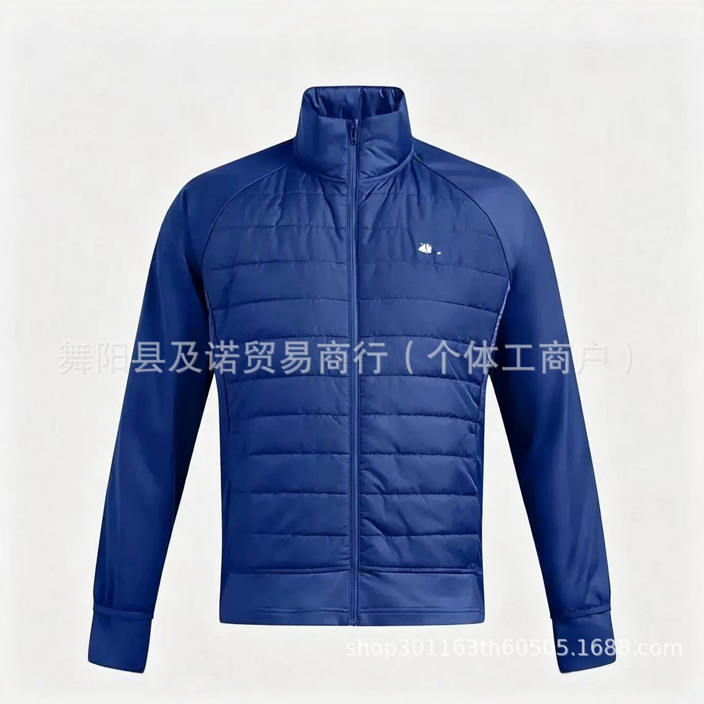 Cross-border Men's New Warm Stand Up Collar Zipper Long Sleeve Running Sports Reflective Hybrid Cotton Jacket Spot White