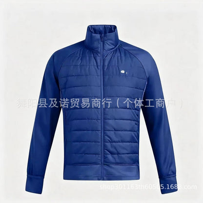 Cross-border Men's New Warm Stand Up Collar Zipper Long Sleeve Running Sports Reflective Hybrid Cotton Jacket Spot White