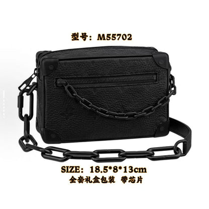 New Men's Crossbody Bag, Solid Black Samurai Bag, Shoulder Bag, Men's Cowhide Postman's Bag, Top Cowhide Camera Bag
