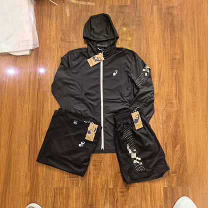 High-end Arthur European and American Cross-border Summer Quick-Dry Sports Casual Breathable Short Sleeve Shorts Jacket Men's Three-Piece Set