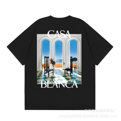 Casa American fashion brand online auction short sleeve men's couple ins summer super hot T-shirt women's top short sleeve loose European version