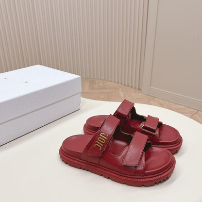 D's new 2025 summer alphabet Velcro slippers women's platform one-line sandals casual flat beach shoes