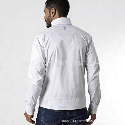 Cross-border Men's New Warm Stand Up Collar Zipper Long Sleeve Running Sports Reflective Hybrid Cotton Jacket Spot White