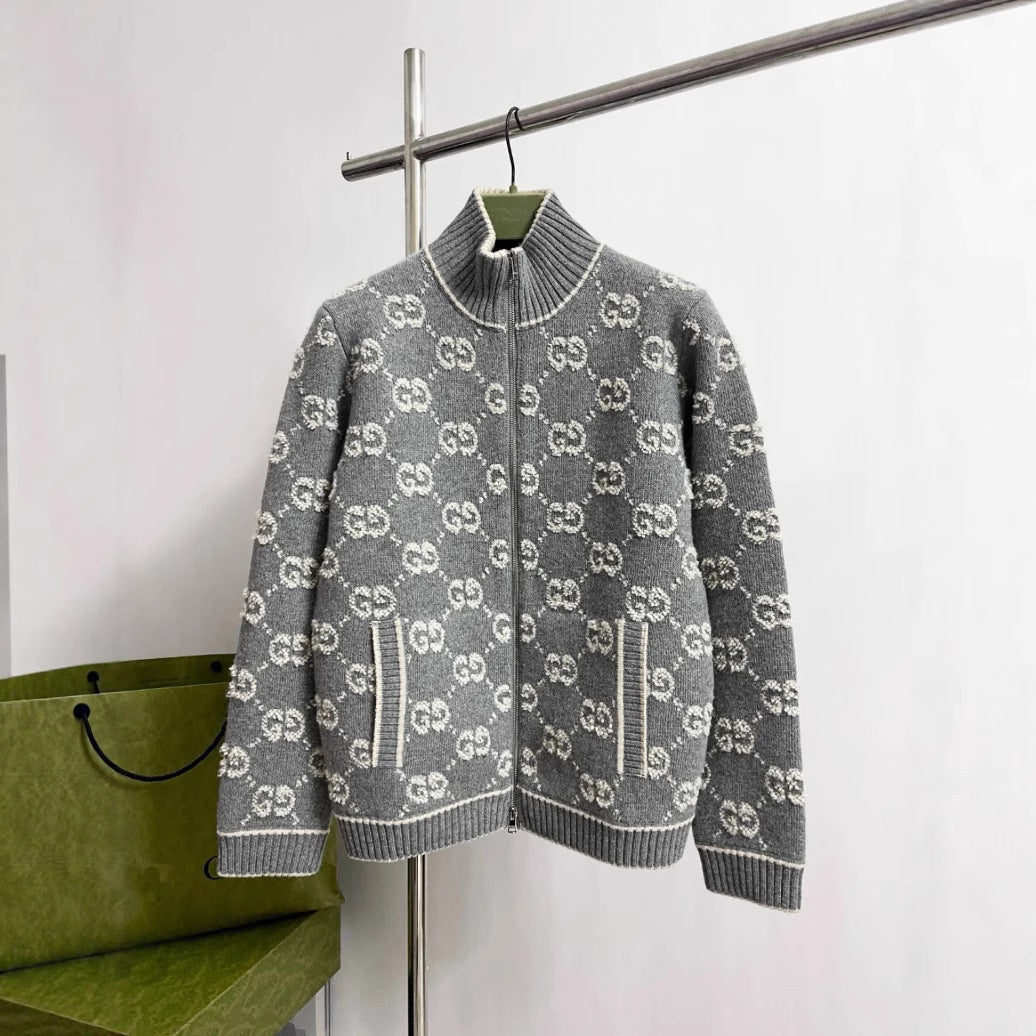 High-end 25 new autumn/winter knit long-sleeve sweater cardigan, full-print 3D letter jacket for women, high-end Nanyou women's wear
