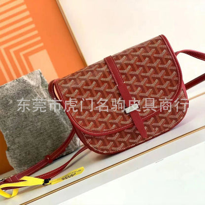 Saddle bag, dogtooth small bag, messenger bag, street fashion, versatile, single-buckle canvas print, unisex bag