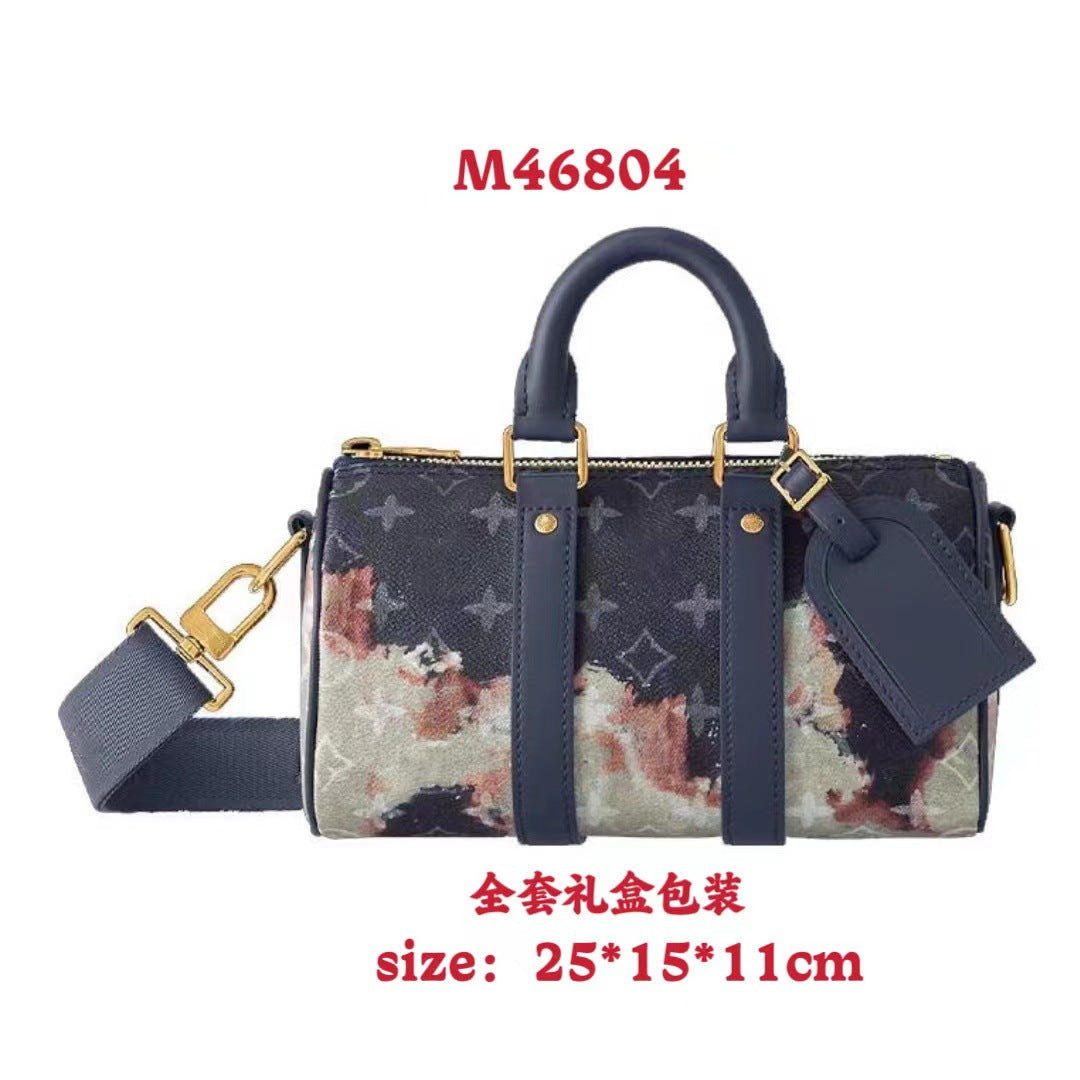 New Keepall-25cm Pillow Bag Embossed Shoulder Bag Roller Bag Cylinder Bag Fashion Crossbody Bag Couple Bag