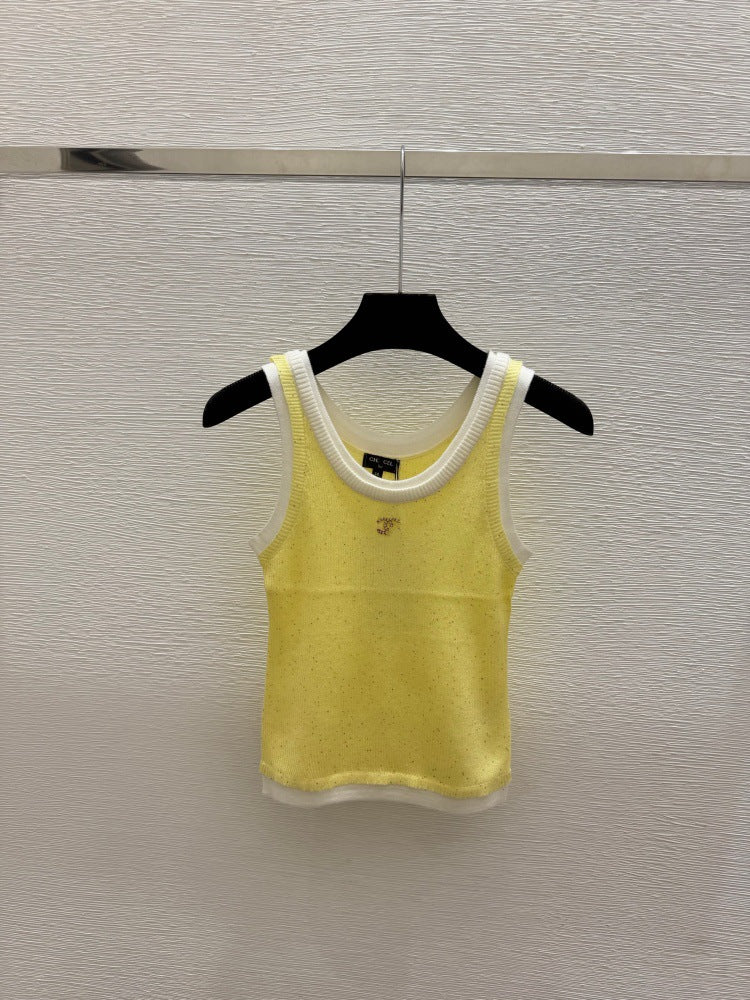 2025 new high luxury beaded gauze women's vest top fashionable and versatile, fine wool small fragrance