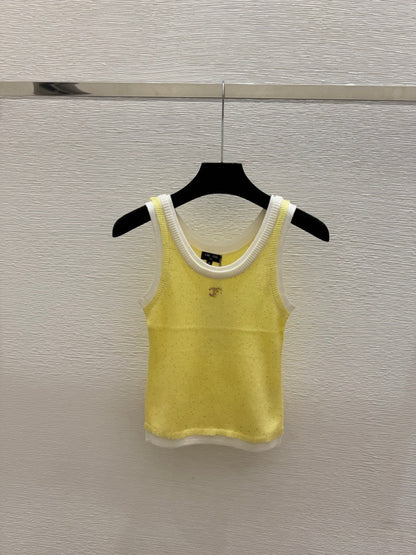 2025 new high luxury beaded gauze women's vest top fashionable and versatile, fine wool small fragrance