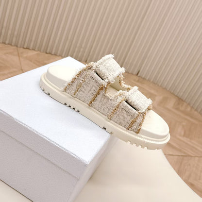 D's new 2025 summer alphabet Velcro slippers women's platform one-line sandals casual flat beach shoes