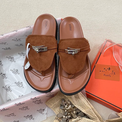 H family metal lock clip toe flip flops 2026 summer new second uncle slippers women wear beach flat sandals outside