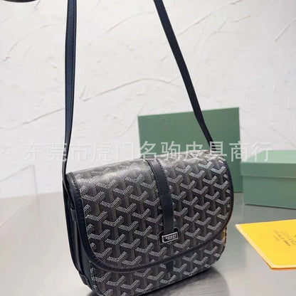 Saddle bag, dogtooth small bag, messenger bag, street fashion, versatile, single-buckle canvas print, unisex bag