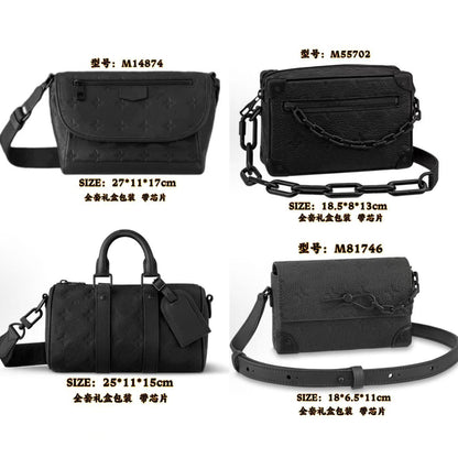 New Men's Crossbody Bag, Solid Black Samurai Bag, Shoulder Bag, Men's Cowhide Postman's Bag, Top Cowhide Camera Bag