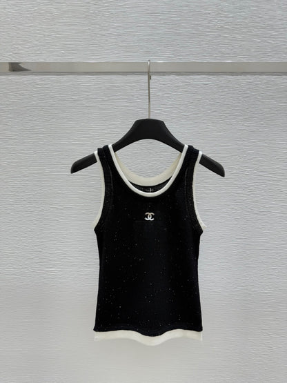 2025 new high luxury beaded gauze women's vest top fashionable and versatile, fine wool small fragrance