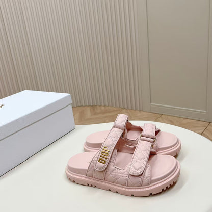 D's new 2025 summer alphabet Velcro slippers women's platform one-line sandals casual flat beach shoes